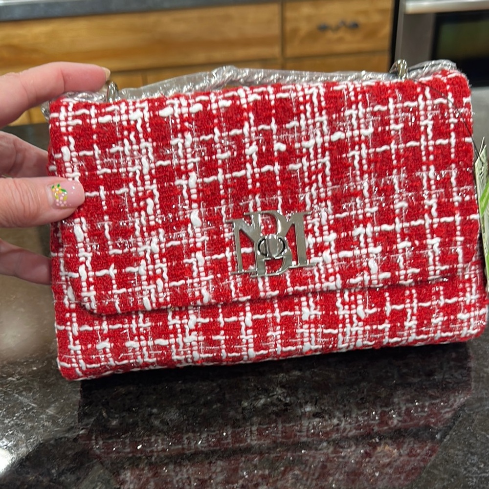 Badgley Mischka Red and White Crossbody Bag